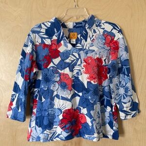 Ruby Rd. Red, White and Blue Floral Long-Sleeve Top Women’s Size Large